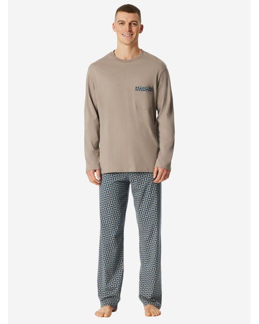 Schiesser Pyjama Lang Comfort Nightwear in Blue für Herren
