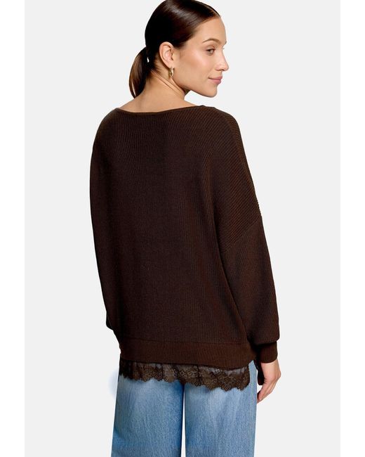 Zero Brown Strickpullover Mit Spitzenkante