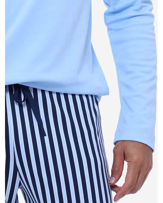 Mey Pyjama Lang Graphic Stripes in Blue für Herren