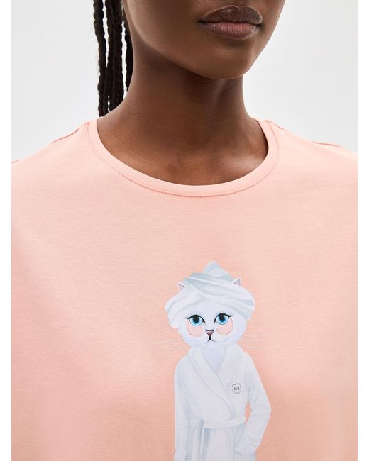 CAT by maniita lacitta Pink Shirtkleid Mit Katzenprint Spa Cat