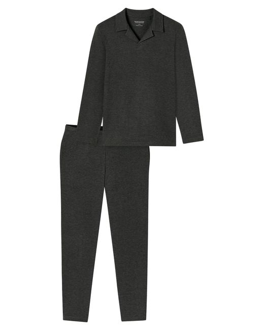 Schiesser Pyjama Selected Premium Warming in Black für Herren