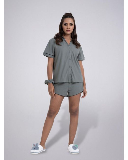 LEAFLETIC Gray Shorty Night Wear Short Set