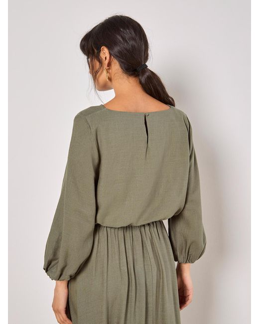 Apricot Green Linen Blend Bubble Hem Crop Top