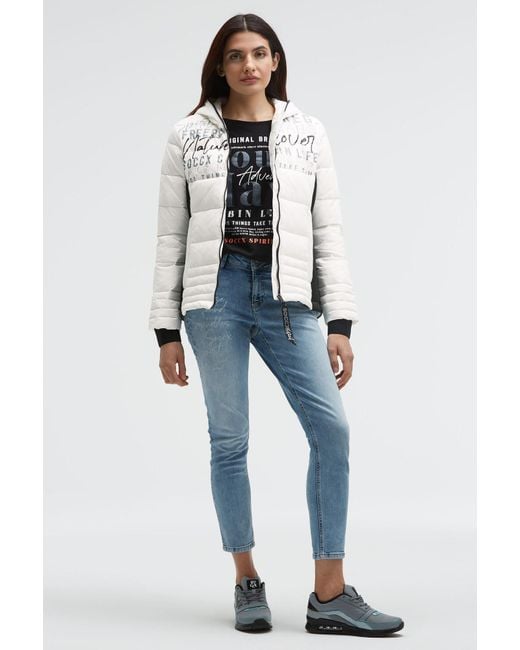 SOCCX White Kurze Steppjacke Im Materialmix Mit Kapuze