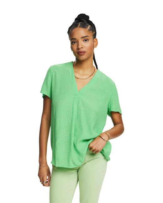 Esprit Green Kurzarmbluse Bedruckte Bluse mit V-Ausschnitt