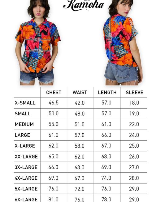 King Kameha Orange Bluse Pineapple Hibiscus Line