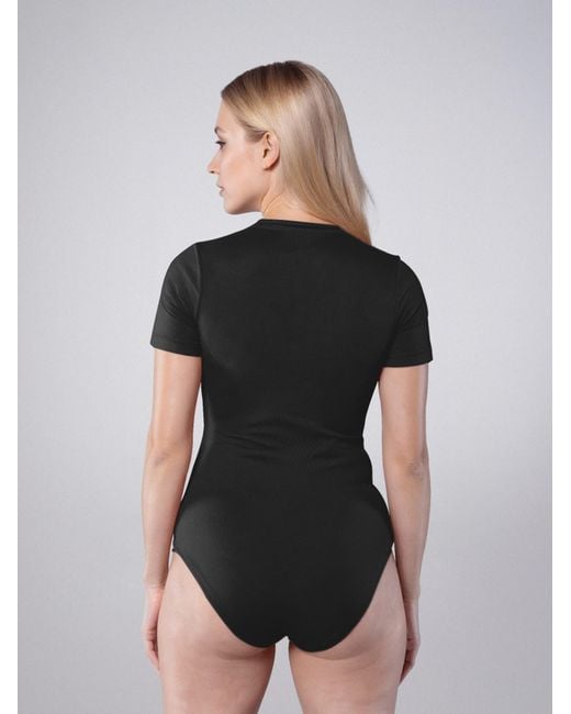 LEAFLETIC Black Body Short Sleeve Crew Neck Bodysuit
