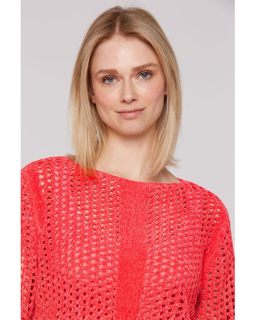 SOCCX Red Chenille Pullover Mit U-Bootausschnitt