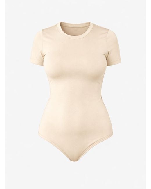 LEAFLETIC Natural Body Short Sleeve Crew Neck Bodysuit