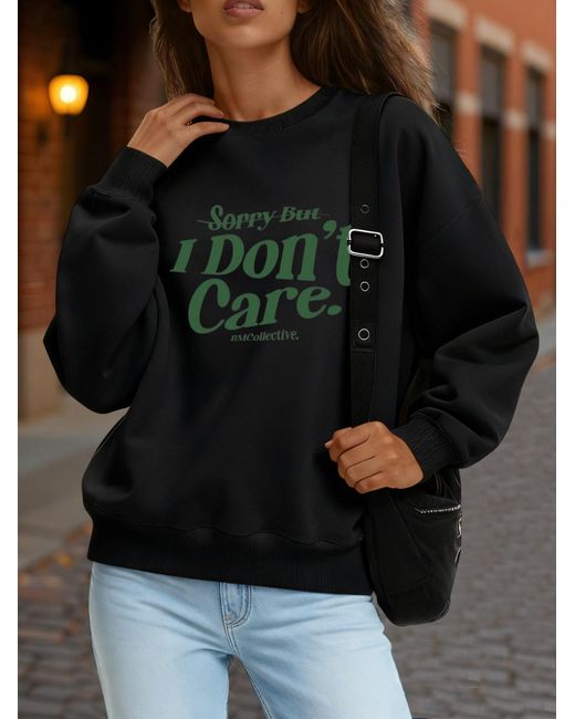 GORHEY Black Pullover Crew Neck Oversized Sweatshirt With Slogan Print