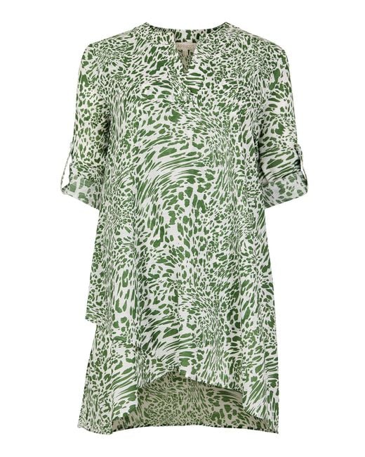 Apricot Green Mixed Animal Print Layered Blouse