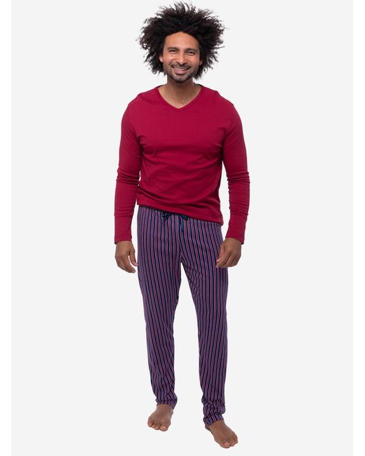 Mey Pyjama Lang Graphic Stripes in Red für Herren