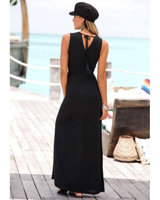 Buffalo Black Maxikleid mit Druck am Vorderteil und Bindeband hinten, Sommerkleid, casual-chic
