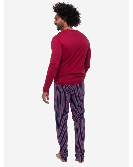 Mey Pyjama Lang Graphic Stripes in Red für Herren