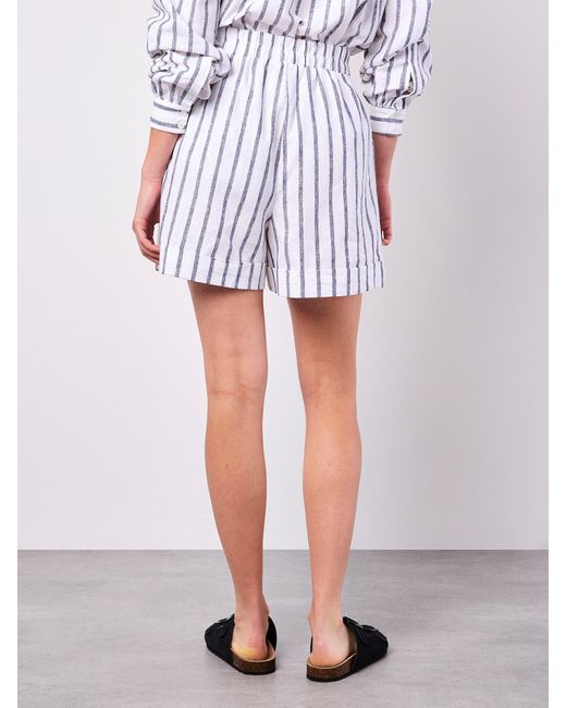 Apricot White Linen Blend Stripe Shorts