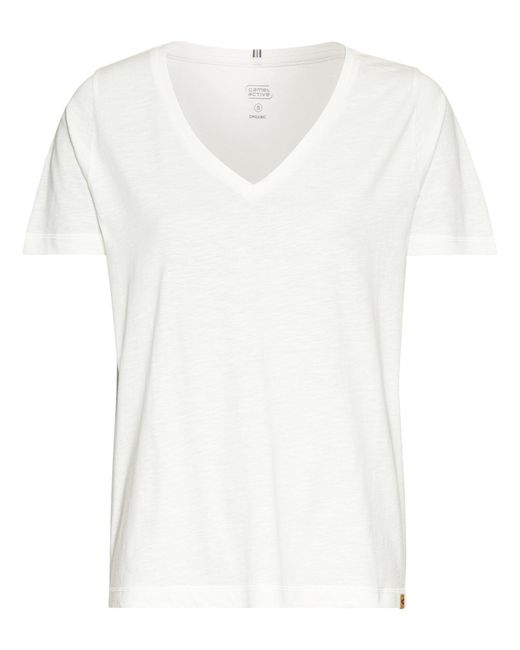 Camel Active White T-Shirt Mit V-Ausschnitt Aus Reiner Baumwolle