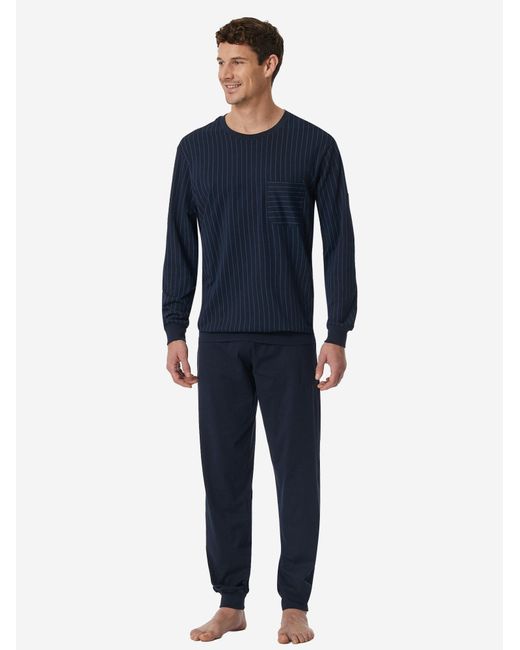 Schiesser Pyjama Lang Comfort Essentials in Blue für Herren