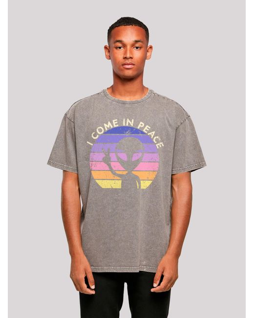 F4NT4STIC T-Shirt Alien Peace Sunset in Gray für Herren