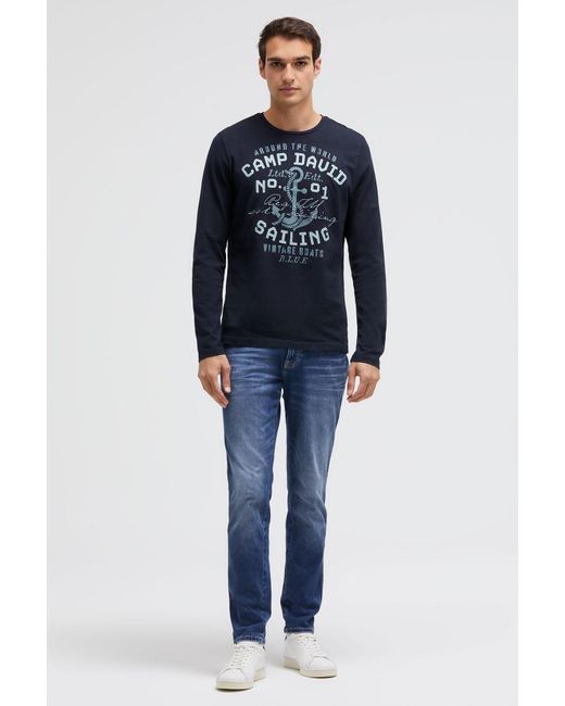 Camp David Longsleeve Mit Rubber Print Und Stickerei in Blue für Herren