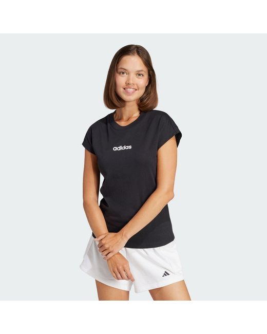Adidas Black T-Shirt Essentials Linear Cotton Tee