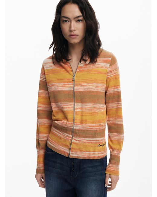 Desigual Orange Gestreifter Kapuzenpullover Mit Reißverschluss