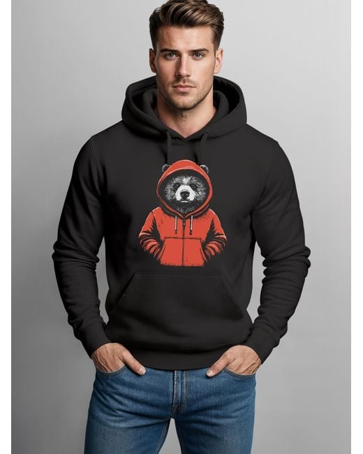 Neverless Sweatshirt Bear Hoodie in Black für Herren