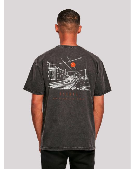 F4NT4STIC T-Shirt Escape Discover The World Town Train Station in Black für Herren