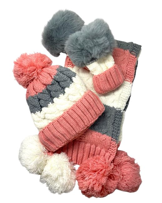 Kumixi Gray Mütze Set: Mütze & Loop Schal & Handschuhe