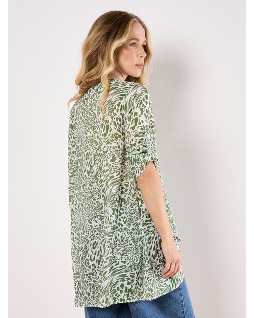 Apricot Green Mixed Animal Print Layered Blouse