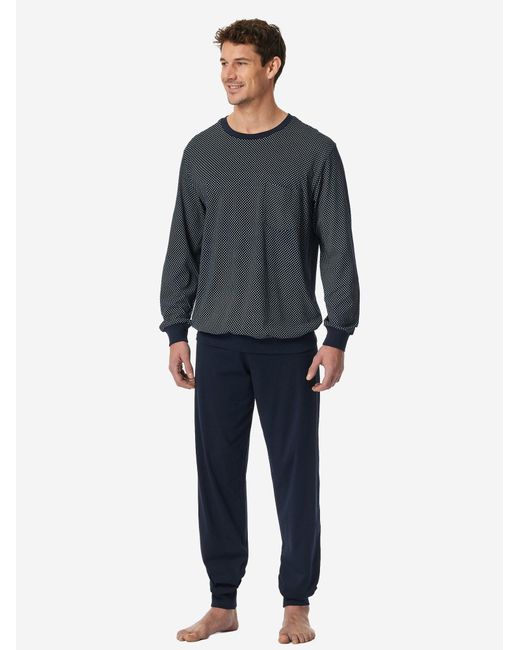 Schiesser Pyjama Lang Comfort Essentials in Blue für Herren