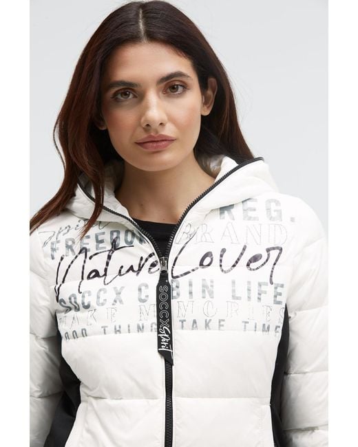 SOCCX White Kurze Steppjacke Im Materialmix Mit Kapuze