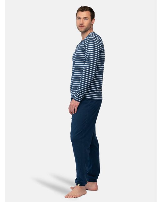 greenjama Pyjama Lang Ringel in Blue für Herren