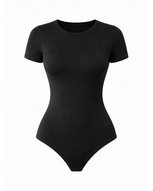 LEAFLETIC Black Body Short Sleeve Crew Neck Bodysuit