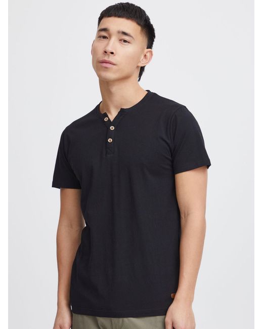 Solid T-Shirt Volker Mit Knopfleiste in Black für Herren