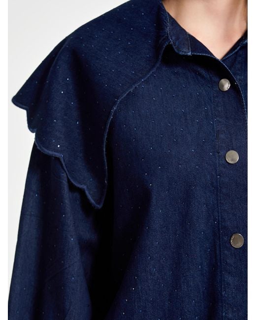 its basic Blue Its Basic Oversizeshirt Oversized Rhinestone Denim Shirt