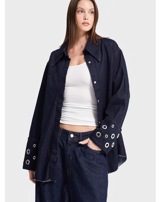 its basic Blue Its Basic Oversizeshirt Straight Denim Shirt