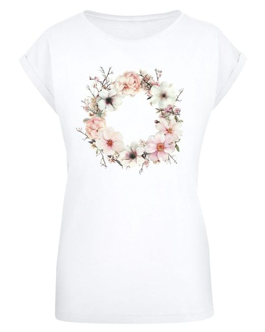 F4NT4STIC White T-Shirt 'Rosa Blumenkranz'