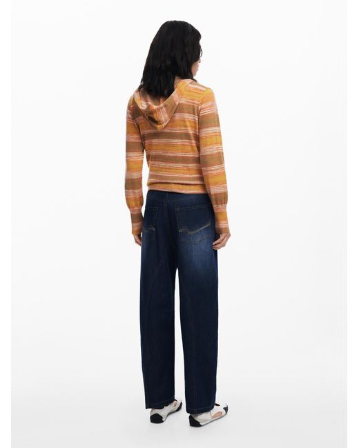Desigual Orange Gestreifter Kapuzenpullover Mit Reißverschluss