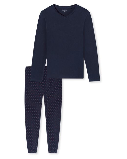 Schiesser Pyjama Lang Comfort Nightwear in Blue für Herren