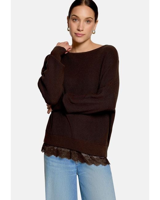 Zero Brown Strickpullover Mit Spitzenkante
