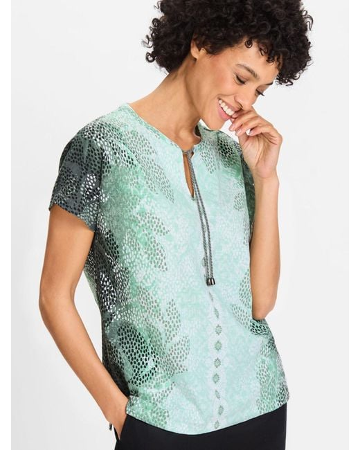 Olsen Green T-Shirt Mit Geschlitztem Rundhalsausschnitt Und Bindeband