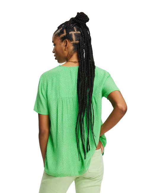 Esprit Green Kurzarmbluse Bedruckte Bluse mit V-Ausschnitt