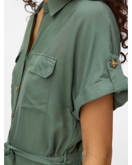 Vero Moda Green Shirtkleid Gestreiftes Hemdkleid mit Taillenband und Knöpfen