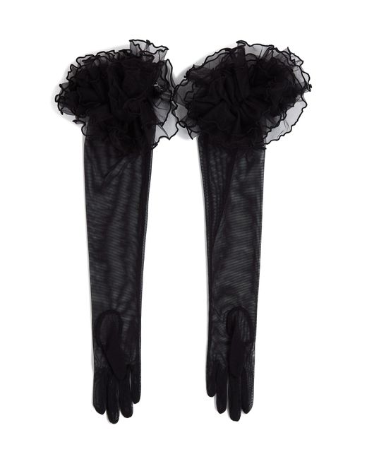 Karl Lagerfeld Black Fingerhandschuhe Signature Long Ruffled