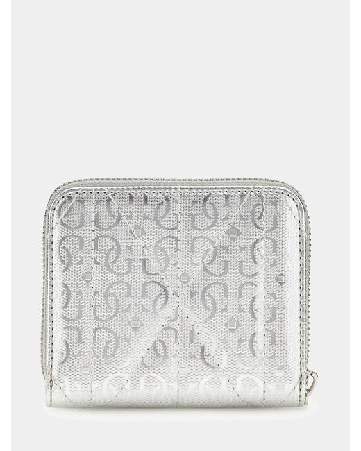 Guess Gray Aldina SLG Small Zip Around Wallet Silver