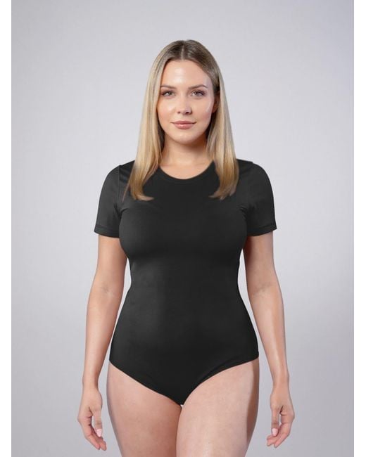 LEAFLETIC Black Body Short Sleeve Crew Neck Bodysuit