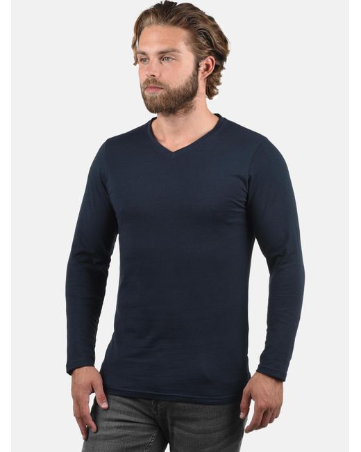 Solid V-shirt 'basil' in Blue für Herren