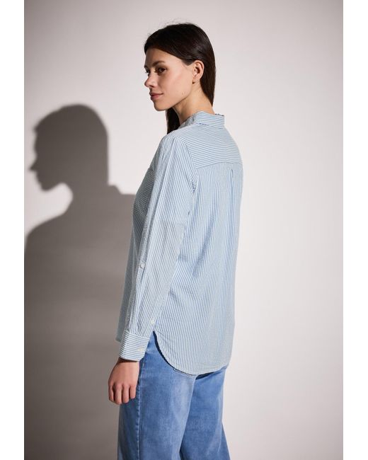 Cecil Blue Gestreifte Seersucker Bluse