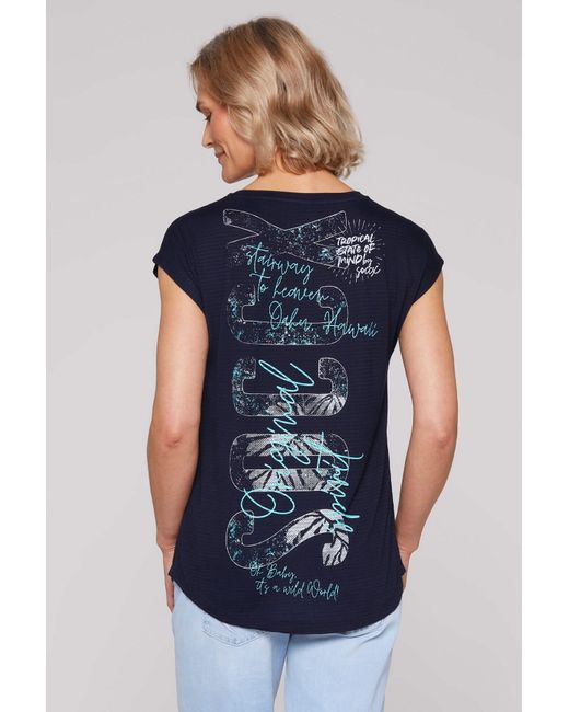 SOCCX Blue Shirt Mit Jaquard Streifen Und Rücken-Print
