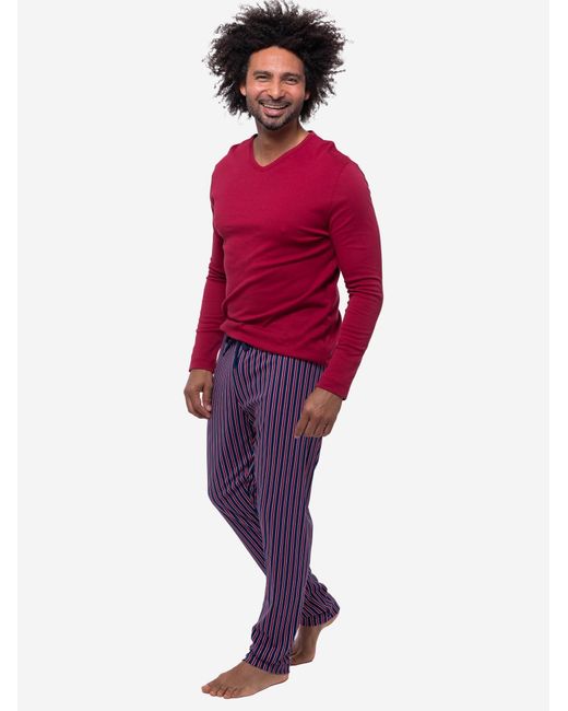 Mey Pyjama Lang Graphic Stripes in Red für Herren